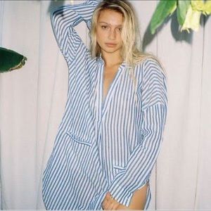 Urban Outfitters Theresa Dobby Blue White Stripes Tunic Bikini Cover Up S